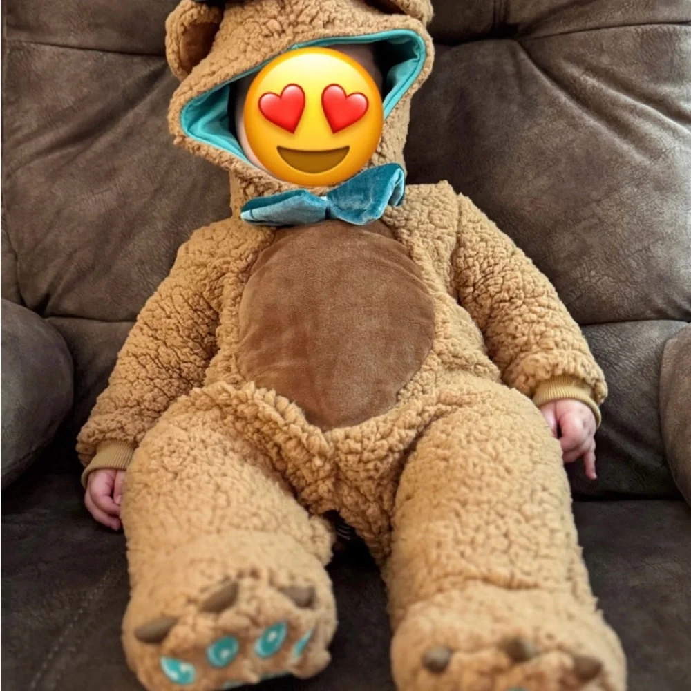 Posh Peanut Brown Bear Baby Costume with Teal Accents - Picture 2 of 2